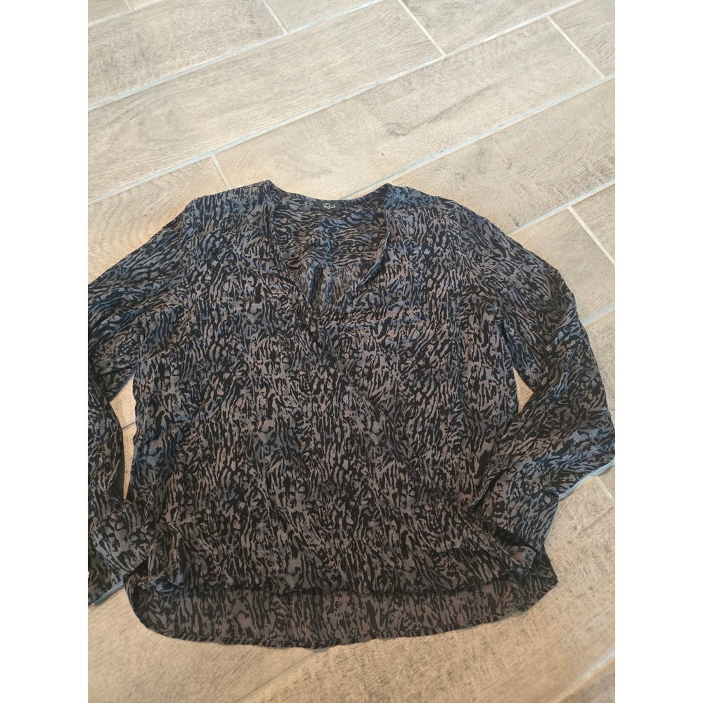 Rails Hillary Charcoal Abstract Animal Surplice Wrap Blouse Large Gray Black